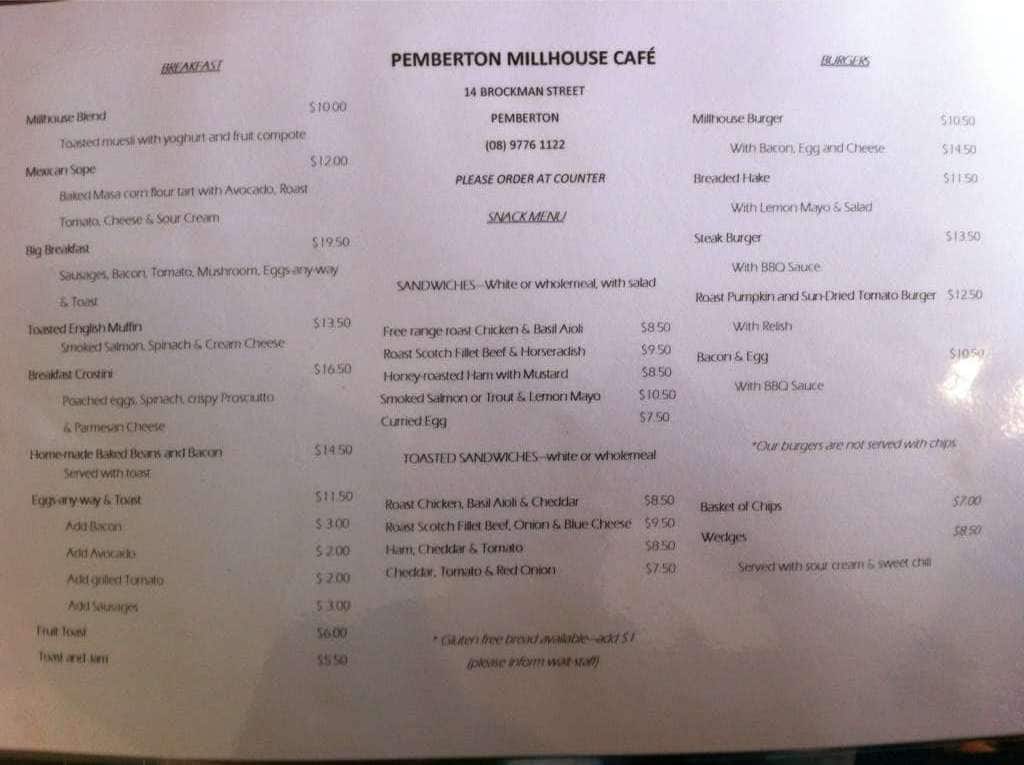 Pemberton Millhouse Cafe Menu, Menu for Pemberton Millhouse Cafe