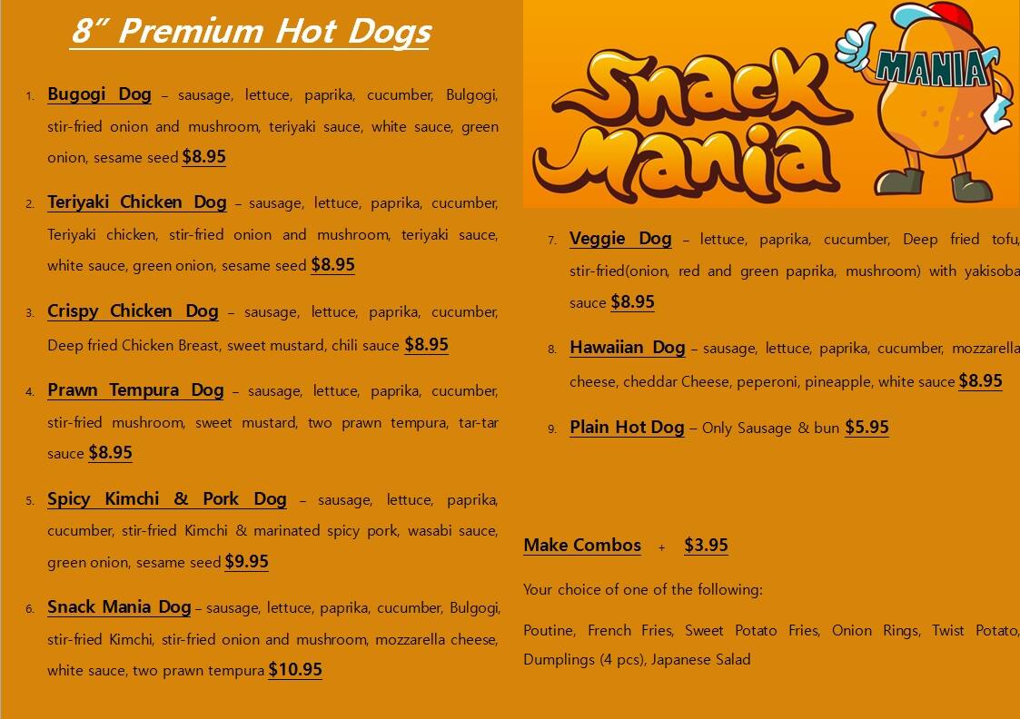 Snack Mania Menu, Menu for Snack Mania, Bragg Creek, Bragg Creek