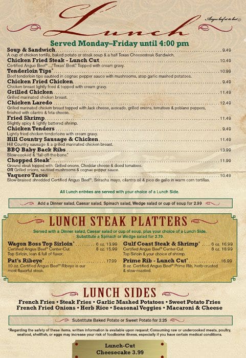 Menu at Saltgrass Steak House steakhouse, Waco