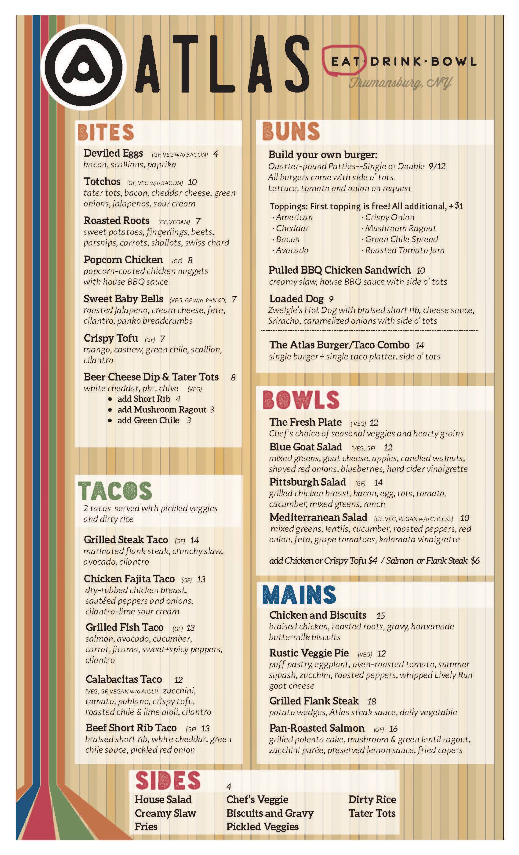 Menu at Atlas Bowl pub & bar, Trumansburg