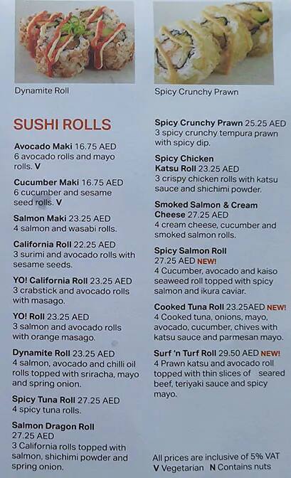 Yo Menu Menu at YO! Sushi restaurant, Dubai, Dubai Marina Dubai Marina Mall ...