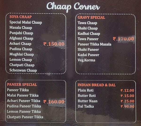 Menu of Verma's Chaap Corner Veg Hotel, Dehu Road, Pune