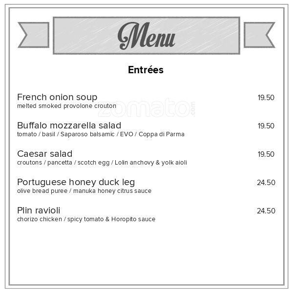 Jervois Steakhouse Menu, Menu for Jervois Steakhouse, Queenstown