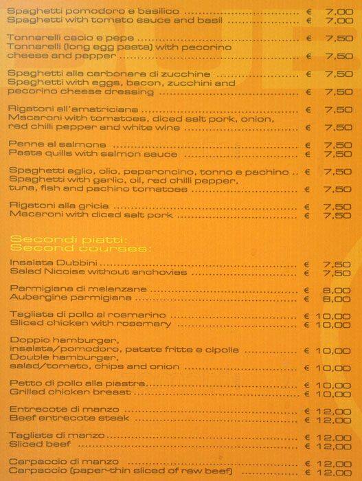 Menu di Dubbini cafè 