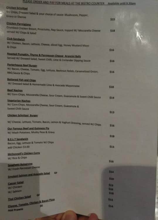 The Porterhouse Menu, Menu for The Porterhouse, Surry Hills, Sydney