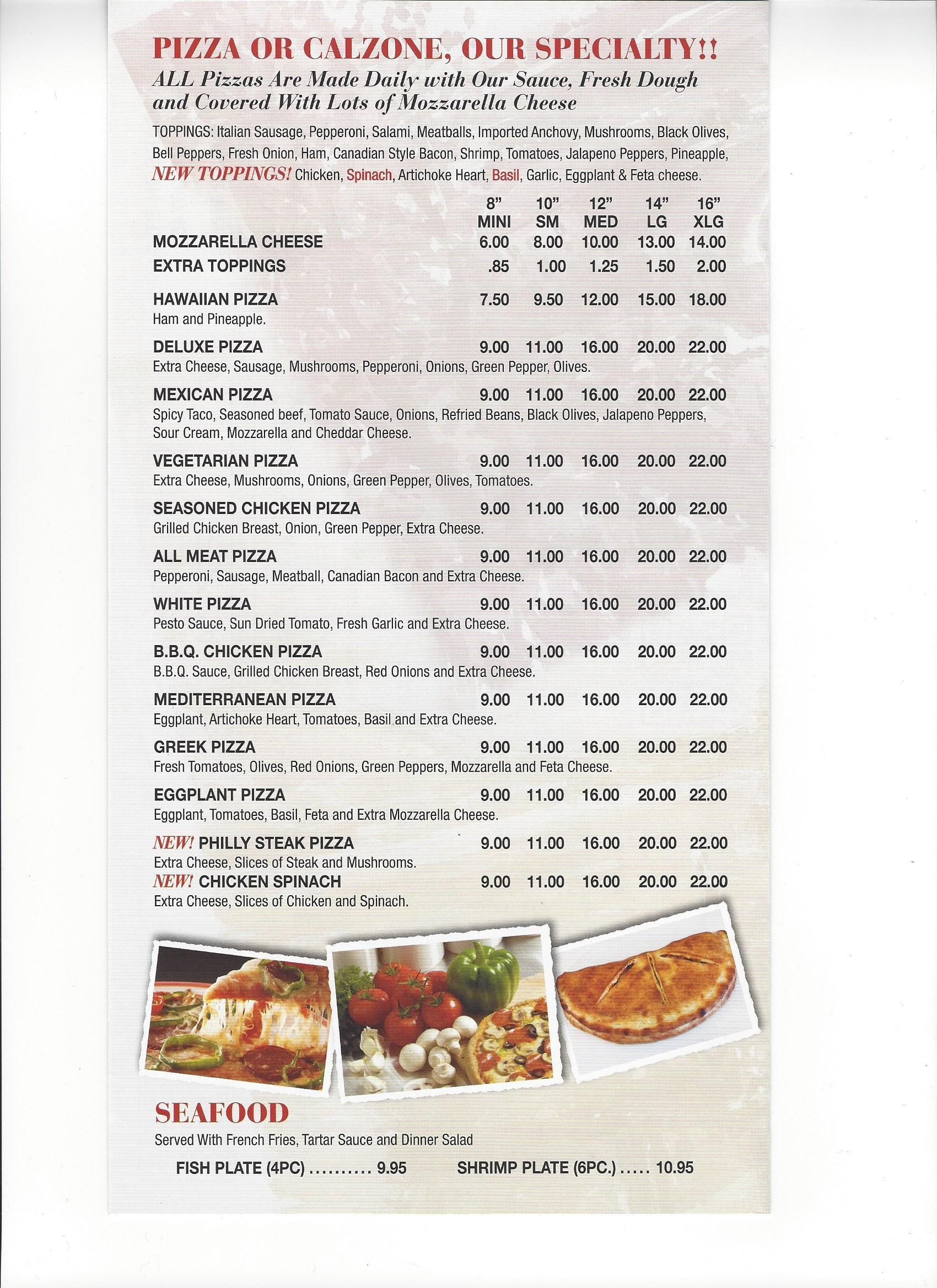 Menu at Bambino's Pizza pizzeria, Carson