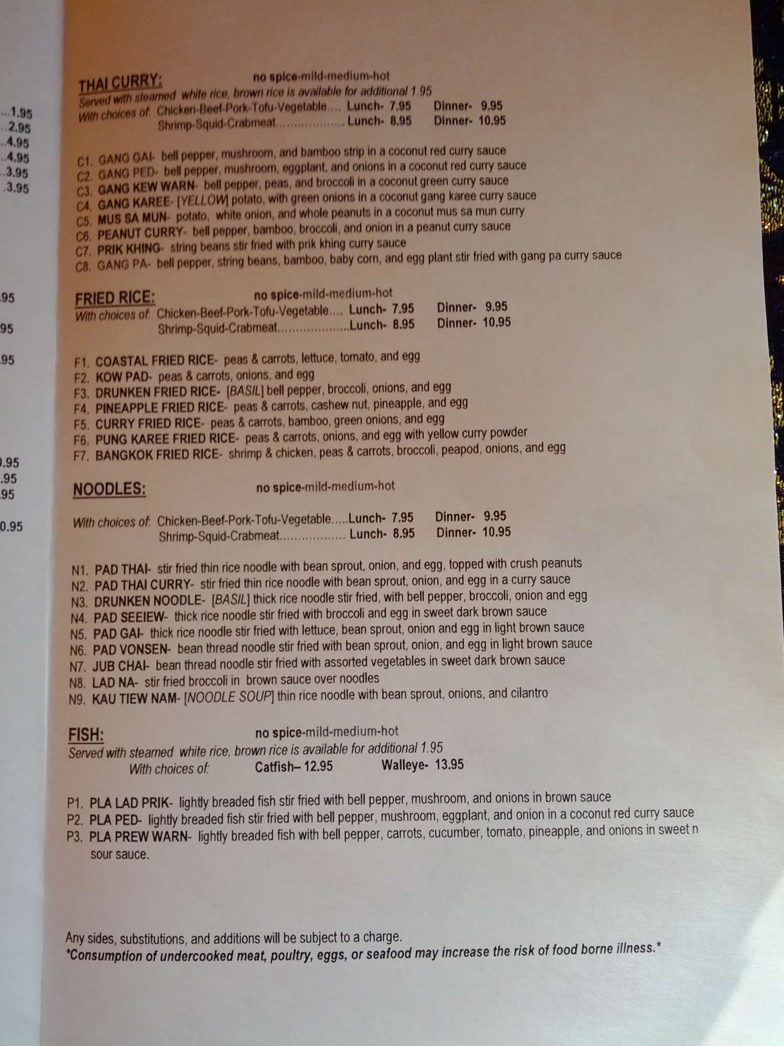 Menu at Coastal Thai restaurant, Wyandotte