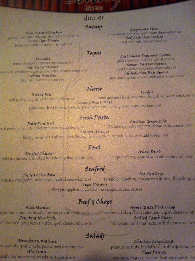 Menu at Satay Bistro pub & bar, Coeur d'Alene