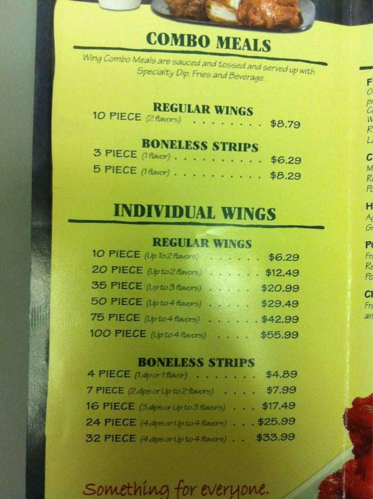 Wingstop меню
