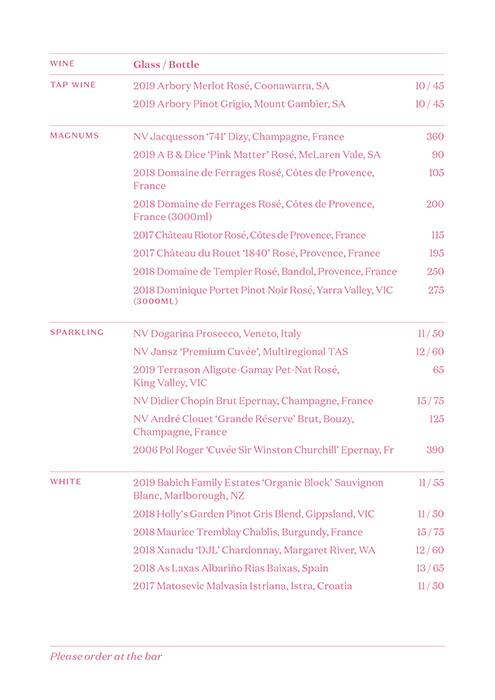 Menu at Arbory Afloat pub & bar, Melbourne