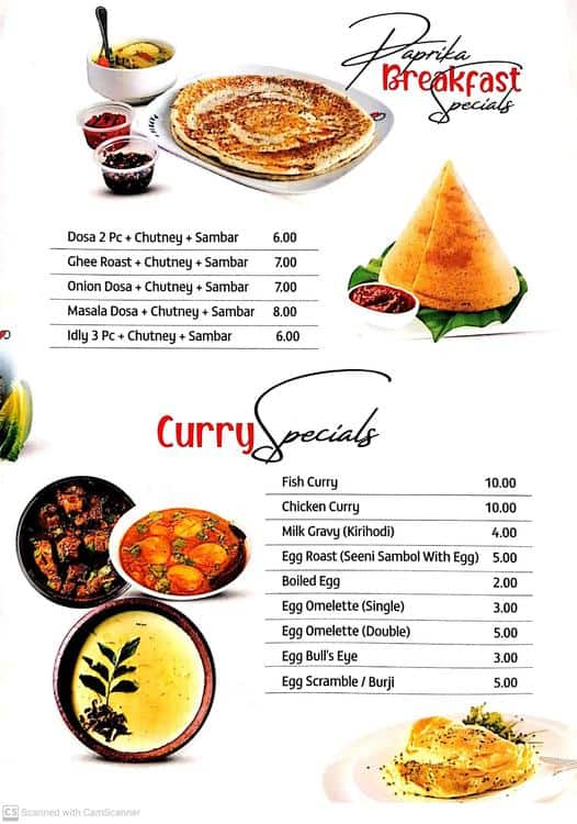 Paprika Restaurant Menu