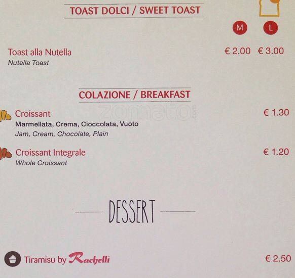 Menu di La Toasteria 