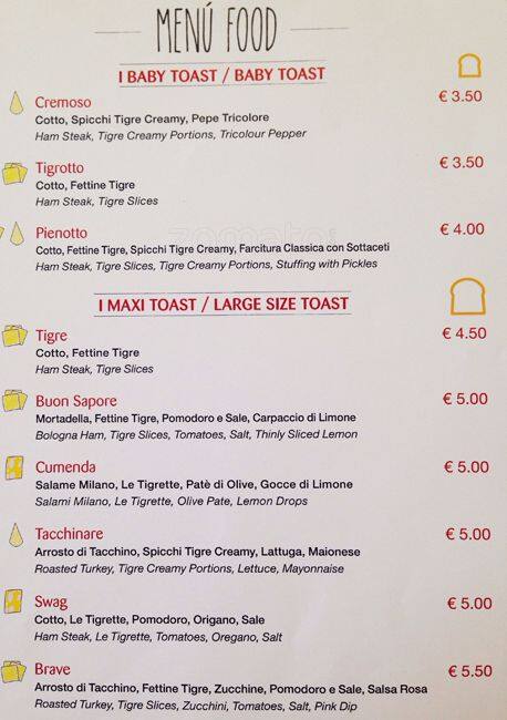 Menu di La Toasteria 