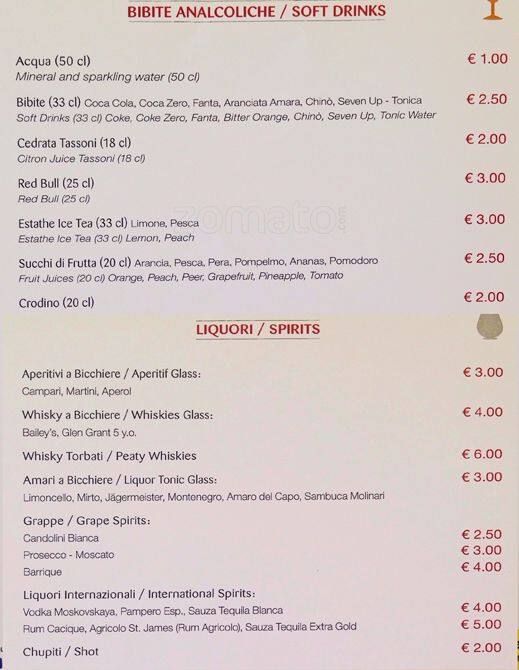 Menu di La Toasteria 