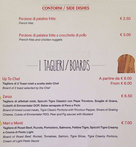Menu di La Toasteria 