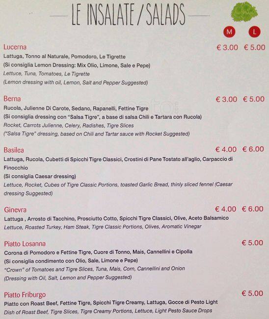 Menu di La Toasteria 