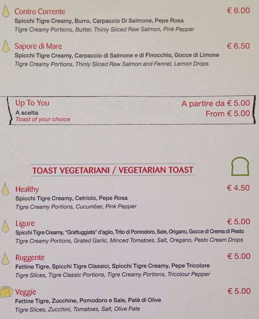 Menu di La Toasteria 