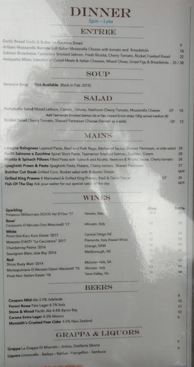 Menu at Portobello Caffe cafe, Sydney