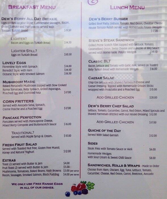 Dew's Berry Cafe a City of Mandurah Foto del Menu con Prezzi