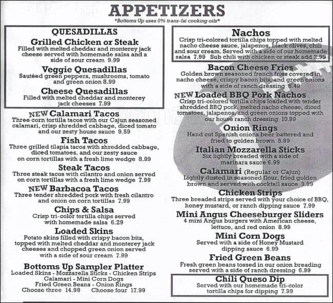 Bottoms Up Sports Bar & Grill menu Urbanspoon/Zomato