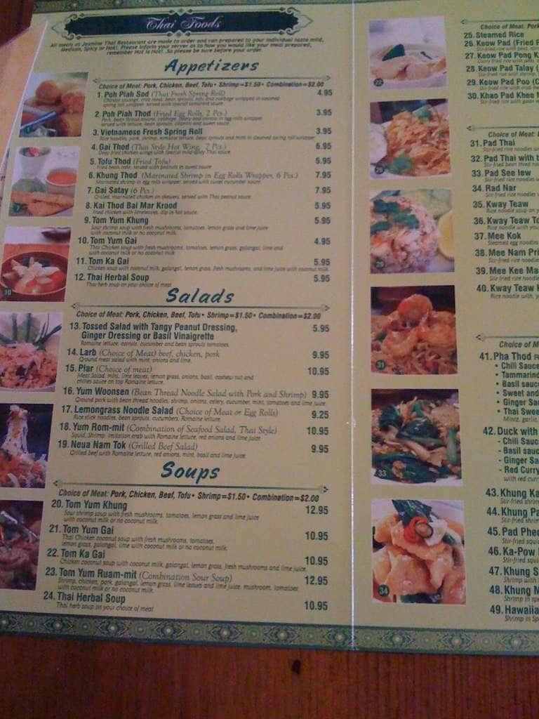 Jasmine Thai Menu, Menu for Jasmine Thai, James Island, Charleston