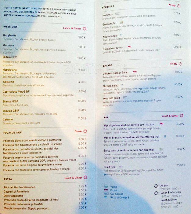 Menu di God Save The Food - Brera 