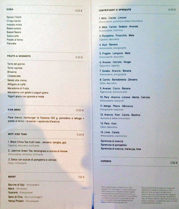 Menu di God Save The Food - Brera 