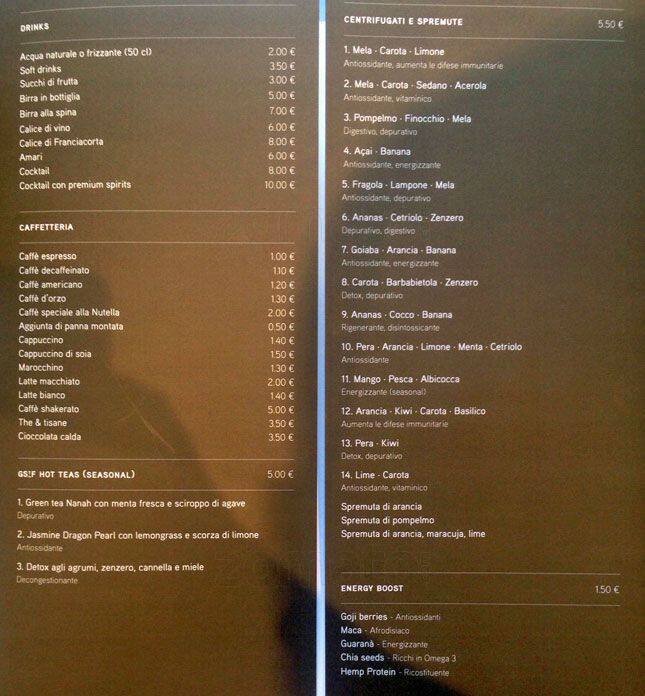 Menu di God Save The Food - Brera 