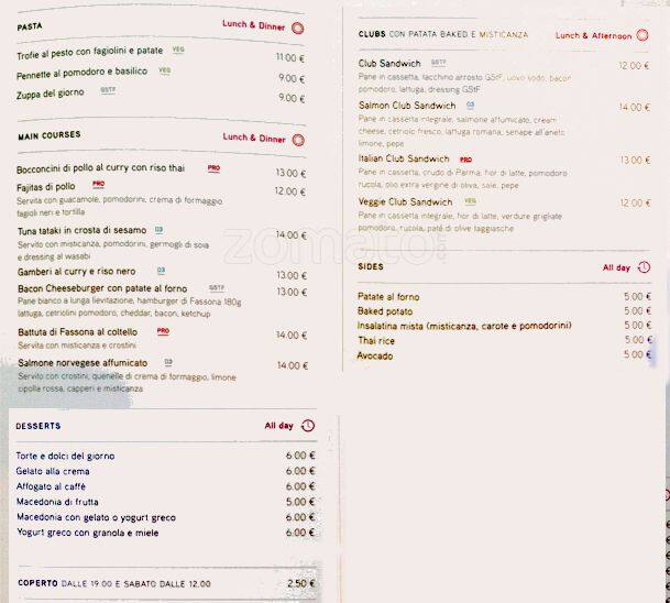Menu di God Save The Food - Brera 