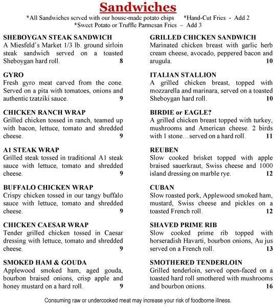 Menu at Pier 17 pub & bar, Sheboygan