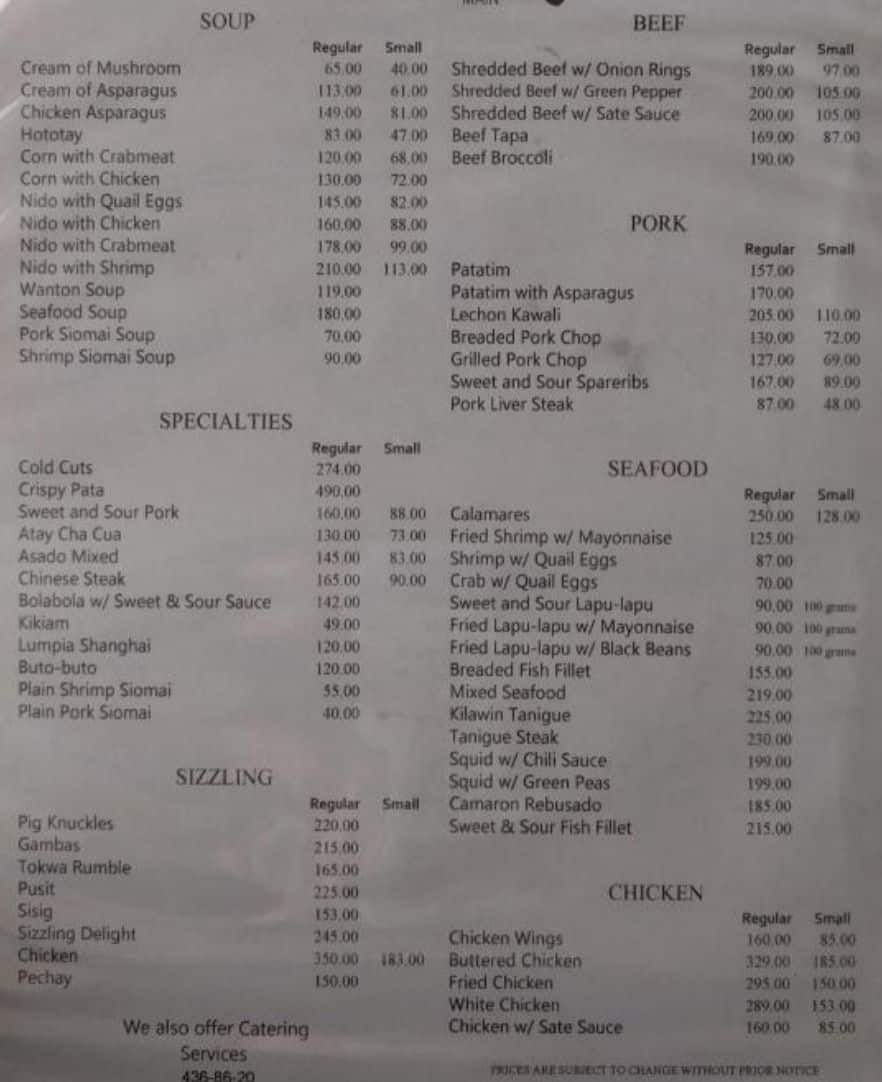 New City Food House Menu, Menu podniku New City Food House, Diliman