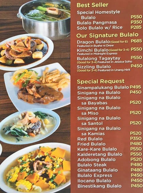 Bulalo Capital Restobar and Family KTV Menu - Zomato Philippines