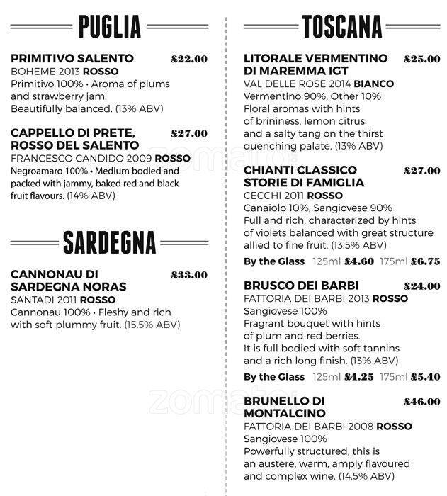 Menu at Vittoria pizzeria, Edinburgh, 19 George IV Bridge