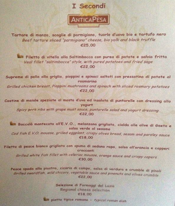 Antica Pesa A Roma Foto Del Menu Con Prezzi