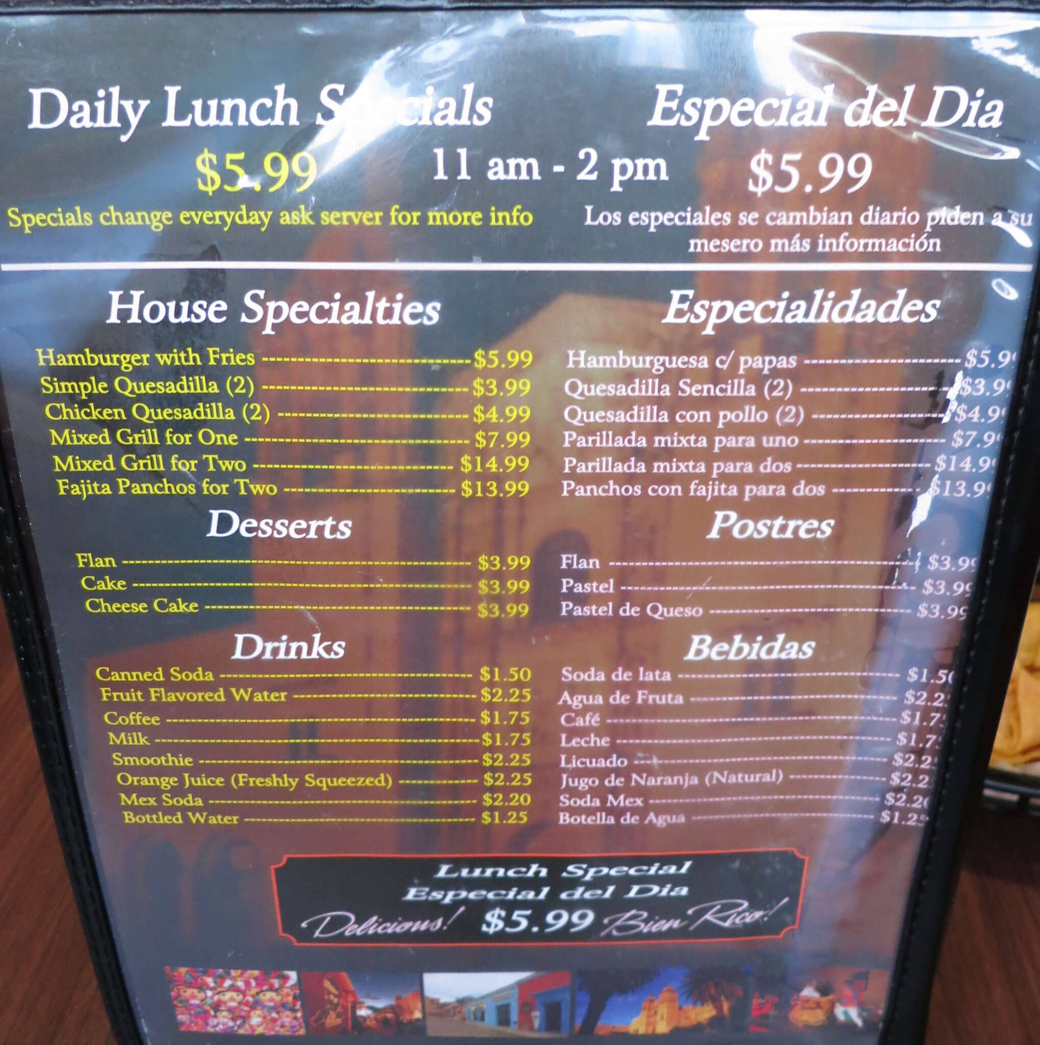Menu At Los 3 Molcajetes McAllen