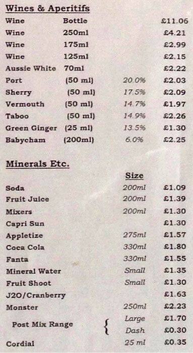 Newmarket Inn menu