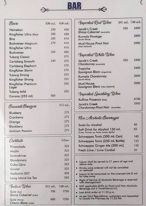 Ming Room Menu Menu For Ming Room Park Street Area Kolkata