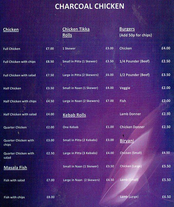 Menu at Charcoal Chicken fast food, Hounslow, 9294 Staines Rd