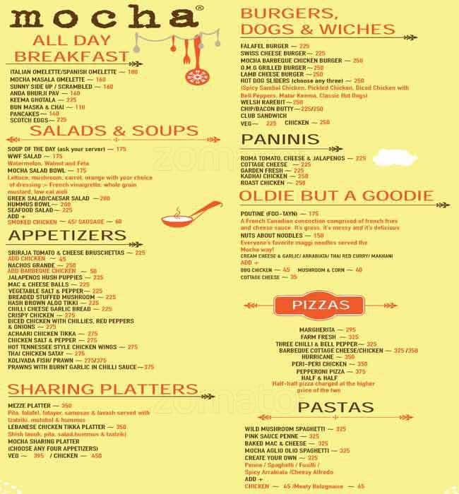 Mocha Menu, Menu for Mocha, Calangute, Goa Zomato