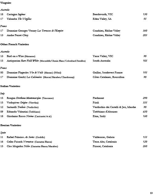 Menu at Attica pub & bar, Ripponlea