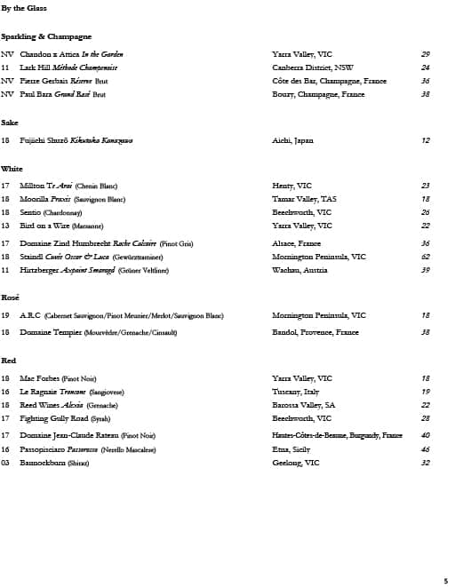 Menu at Attica pub & bar, Ripponlea