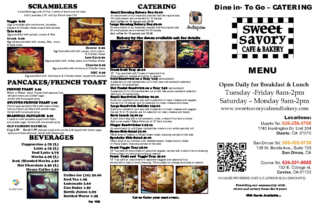 Sweet Savory Cafe & Bakery Menu Urbanspoon/Zomato