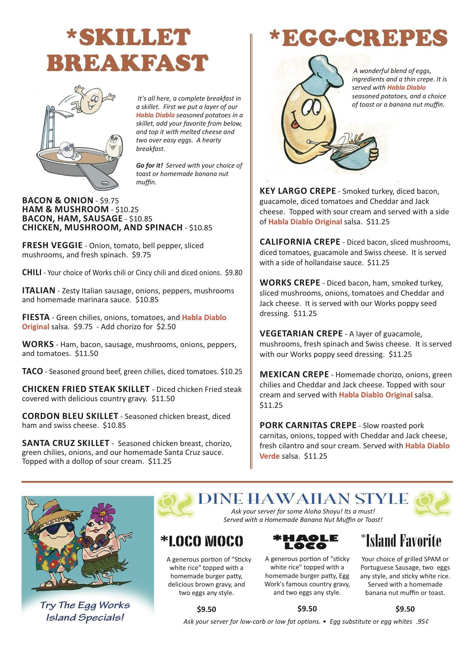 Menu at Egg Works restaurant, Las Vegas, S Rainbow Blvd