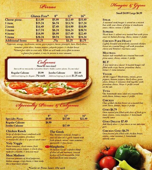 Bentino S Pizza Menu Menu For Bentino S Pizza Jamestown Dayton