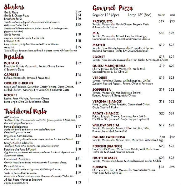 margarita pizza menu