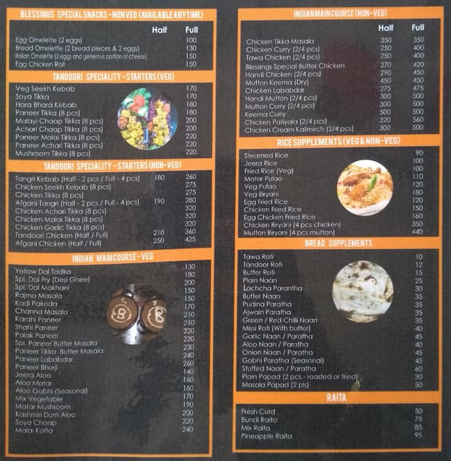 Menu at Blessings Restaurant, New Delhi