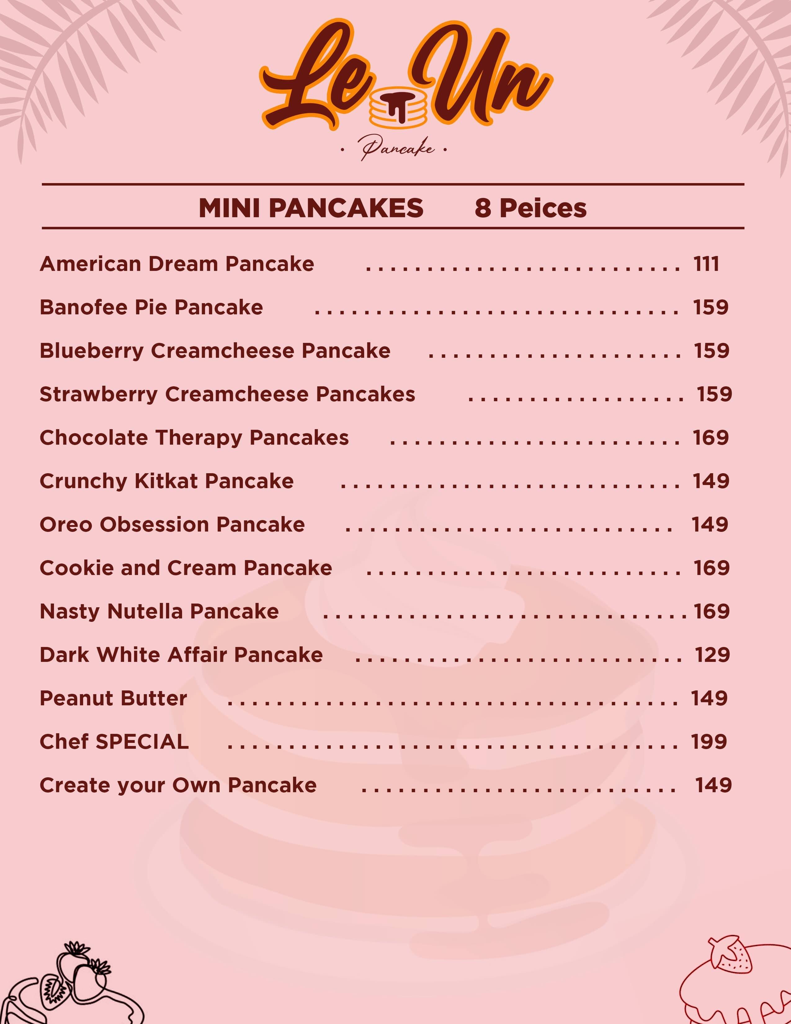 Menu of Le Un Pancake, Oshiwara, Andheri West, Mumbai