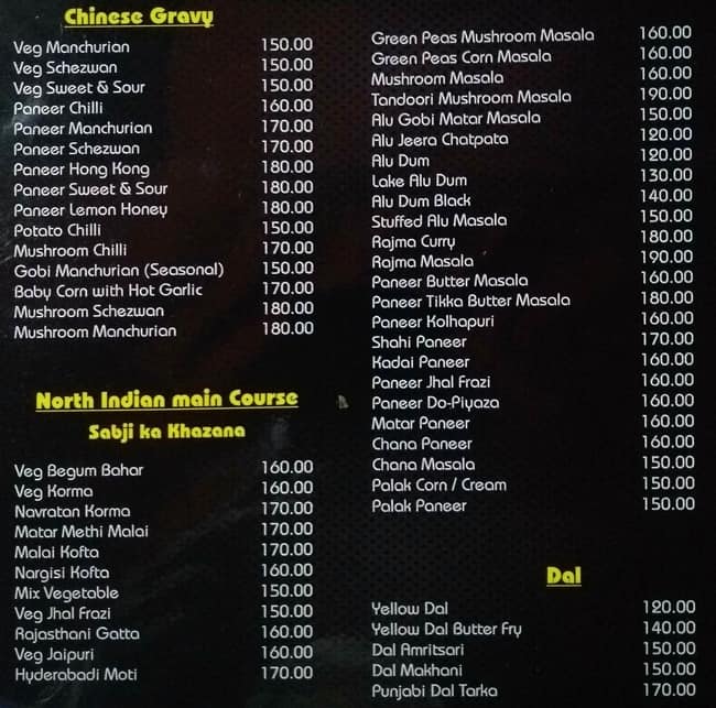 Marwar Restaurant menu