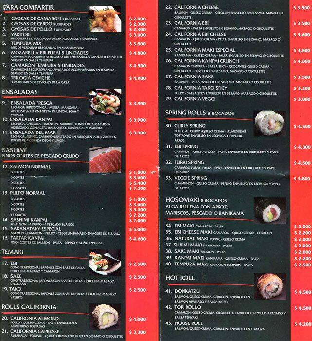 Kanpai Menu, Menu for Kanpai, Santiago 