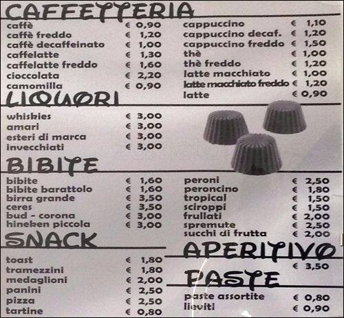 Menu di Bar Pasticceria Pulcini 